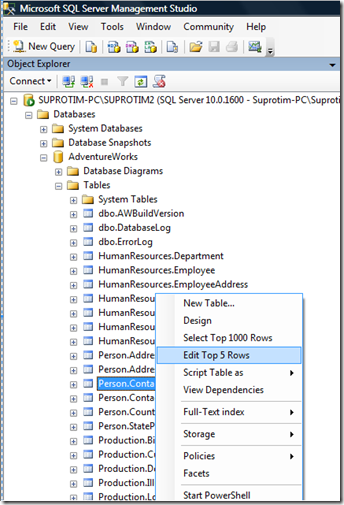 Using SSMS to change the Edit TOP Rows option